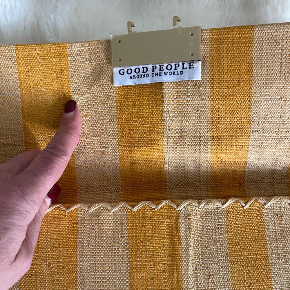 The Good People clutch bag Yellow Beige Striped women’s Raffia clutch bag New - Picture 9 of 12